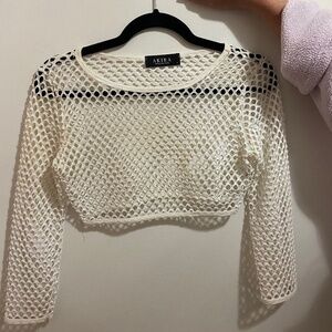 Mesh crop long sleeve top